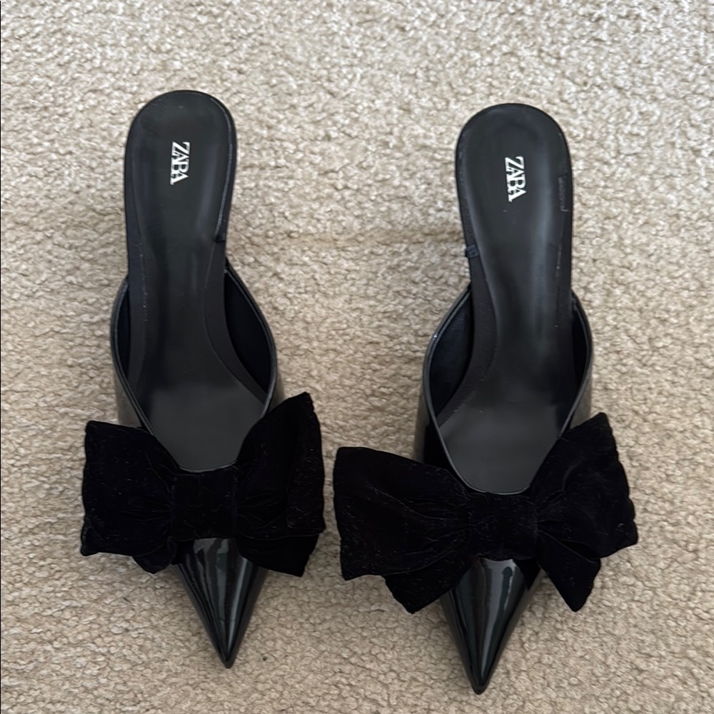 Zara Black Mules with Bow Detail